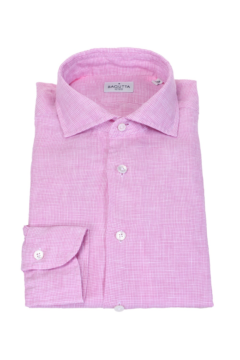 shop BAGUTTA  Camicia: Bagutta camicia in lino con micro quadro.
Maniche lunghe.
Slim fit.
Composizione: 100% lino.
Fabbricato in Albania.. WALTER EBLW CN0045-431ROSA number 9962222